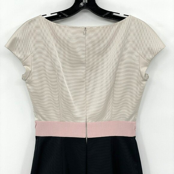 Paule Ka Womens Nude Pink Black Satin Cocktail Dress - Picture 4 of 7